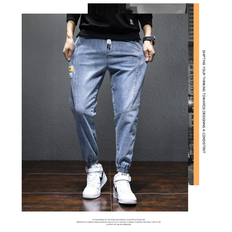 Quần jean jogger thương hiệu form rộng họa tiết dọc phong cách Hàn | WebRaoVat - webraovat.net.vn