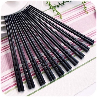 Sét 10 đôi đũa phíp đen melamine đầu xoắn chống trơn