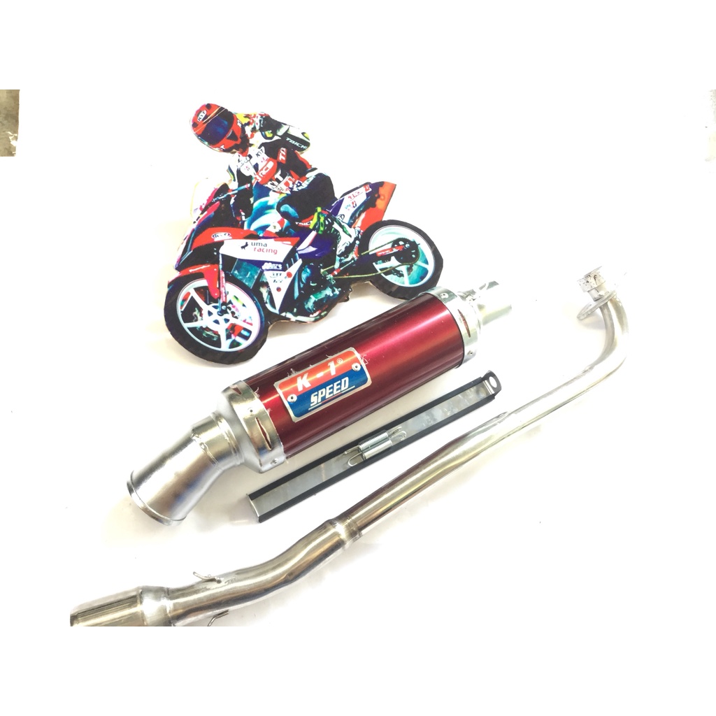 Pô k1 đỏ full cổ inox thẳng găn cho nhiều loại xe