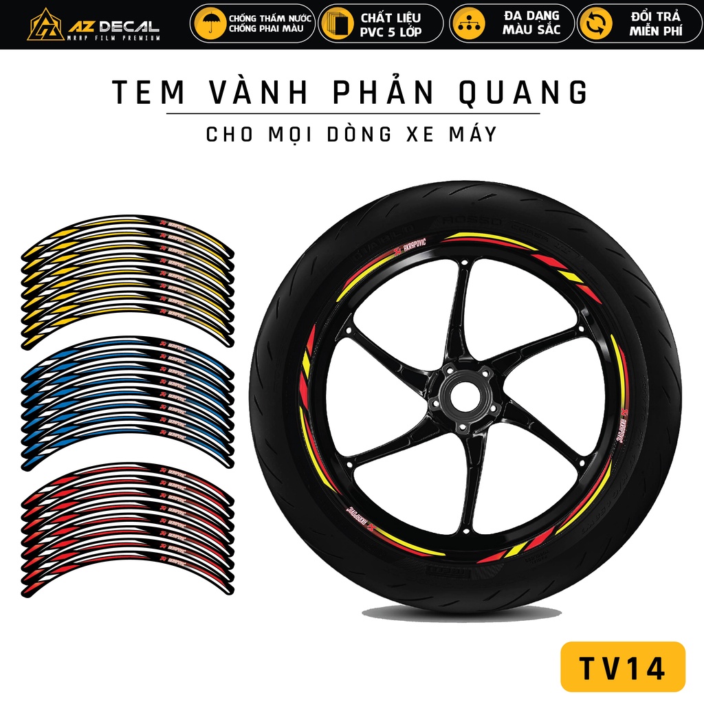 Tem Dán Vành Xe Máy Phản Quang Akrapovic | TV14 | Decal Dán Mâm AB Air Blade SH Vario PCX Vision Wave Dream