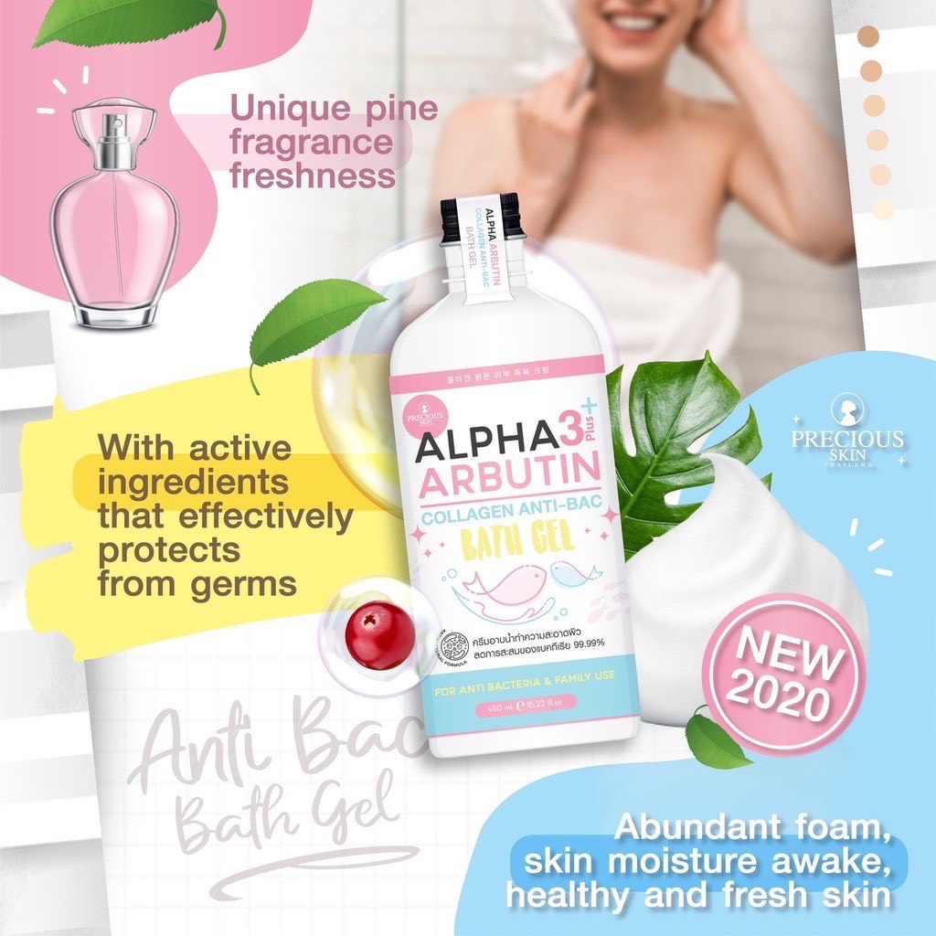 Sữa Tắm Dưỡng Trắng Da Alpha Arbutin 3 Plus Collagen Bath Cream 350ml Thái Lan