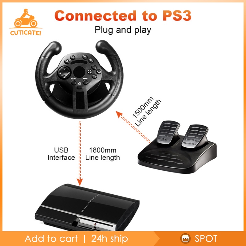 Bộ Bàn Đạp Phanh Và Vô Lăng Rung Cho Ps3 / Pc Usb (Cut1-8) Đen