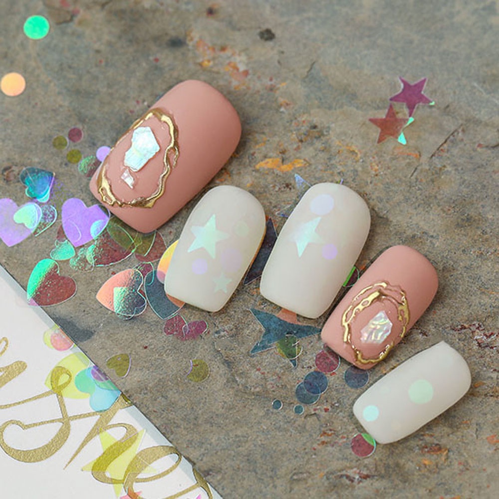 [Hàng mới về] Hộp phụ kiện sequin trang trí móng nghệ thuật hình tròn/ trái tim/ ngôi sao lấp lánh siêu mỏng DIY