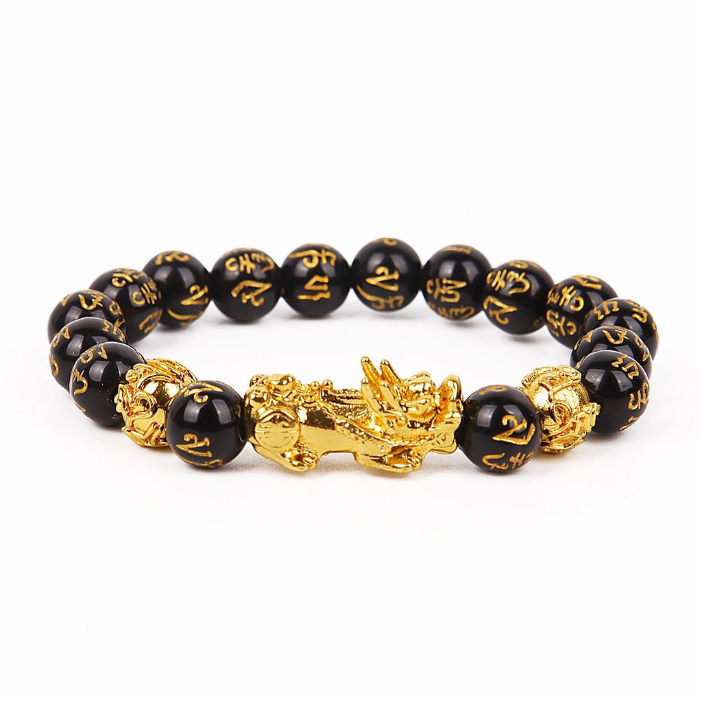 Feng Shui Obsidian Stone Beads Bracelet Men Women Wristband Pixiu Wealth and Good Luck Bracelet