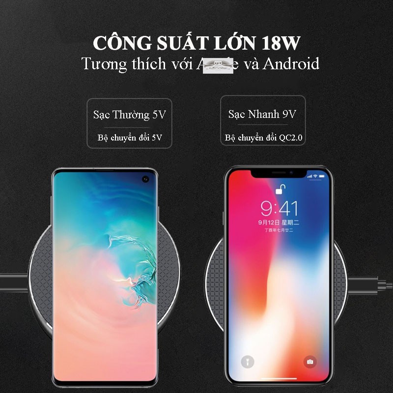 Sạc Nhanh Không Dây 18W cho tất cả các dòng máy hỗ trợ sạc không dây-QT