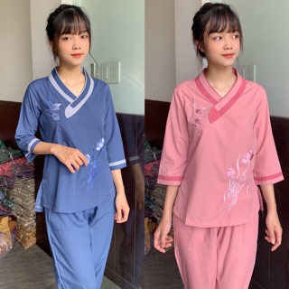 Đồ lam đi chùa _ đồ đi chùa cho nữ thêu sen nhiều màu