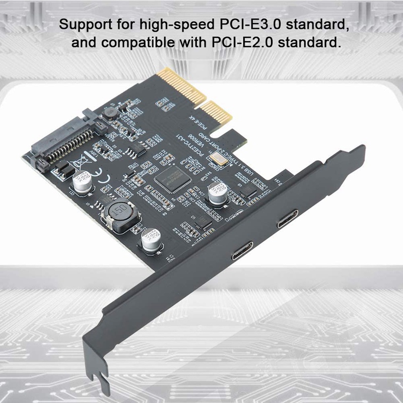 PCI-Express 4X to USB 3.1 Gen 2 (10 Gbps) 2-Port Type C Expansion Card ASM3142 ,Integrated SATA Power Supply Interface