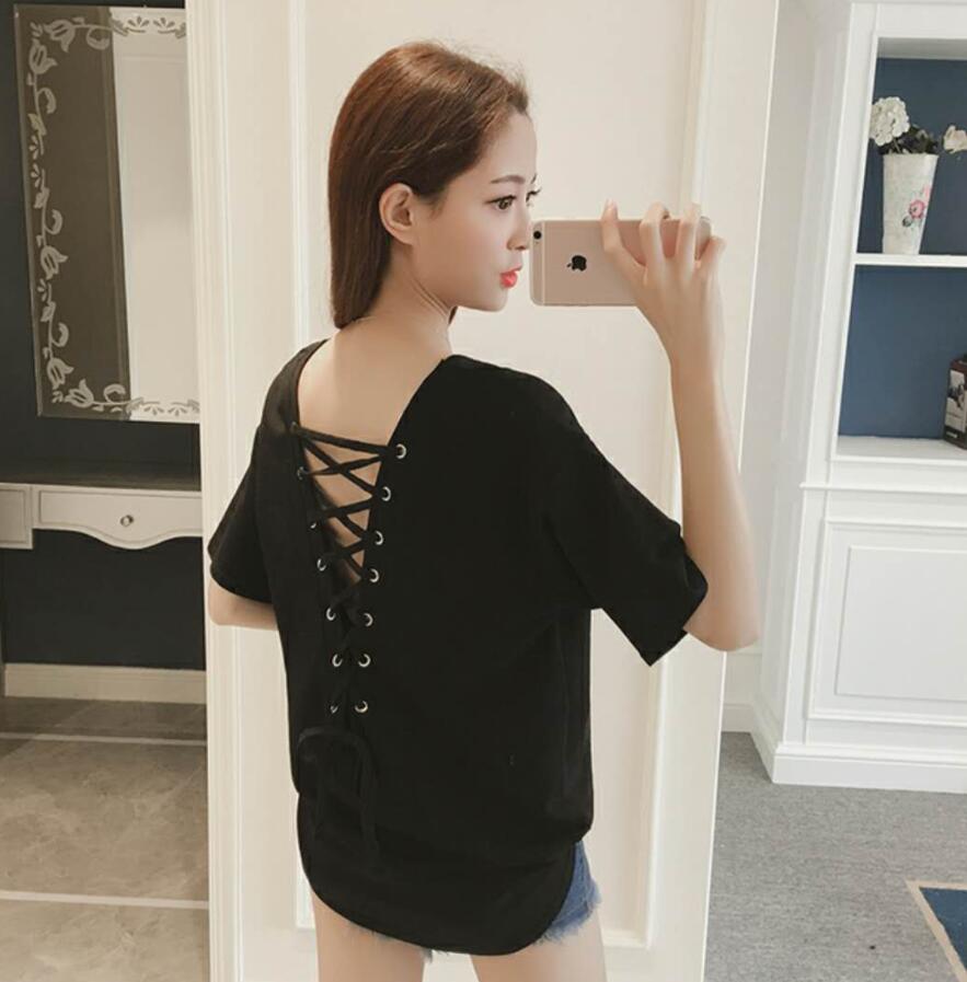 Áo Thun Nữ Ngắn Tay Hở Lưng Thời Trang Hàn 2018 / Size S-4Xl