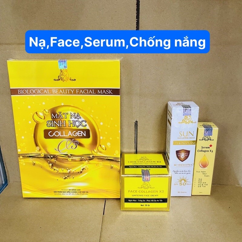 Combo Kem Face Collagen + Serum căng bóng da + Kem chống  nắng + Mặt nạ Mỹ phẩm Đông Anh Chính Hãng