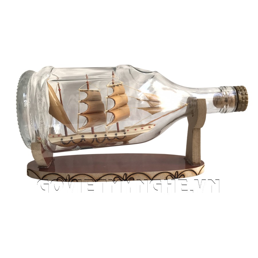 Mô Hình Thuyền Gỗ Trong Chai Thủy Tinh Hennessy Lớn N4 - Dài 20cm - Chai Original
