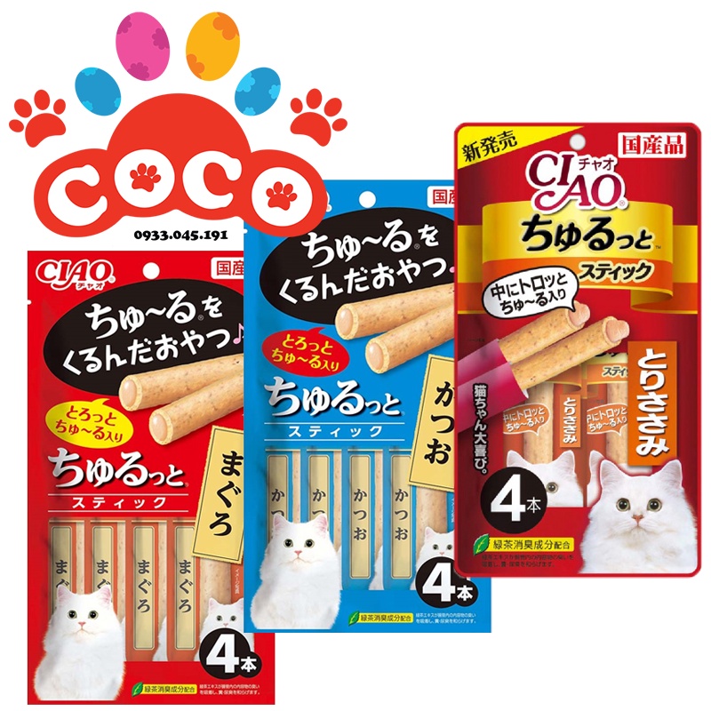 Bánh thưởng cho mèo Ciao churutto stick Thái Lan , thức ăn snack vặt có nhân