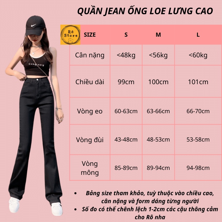 Quần bò ống loe/ Quần jean nữ lưng cao ôm dáng loe ống 2 màu xanh đen chất co giãn RÔ STORE QD44 | BigBuy360 - bigbuy360.vn