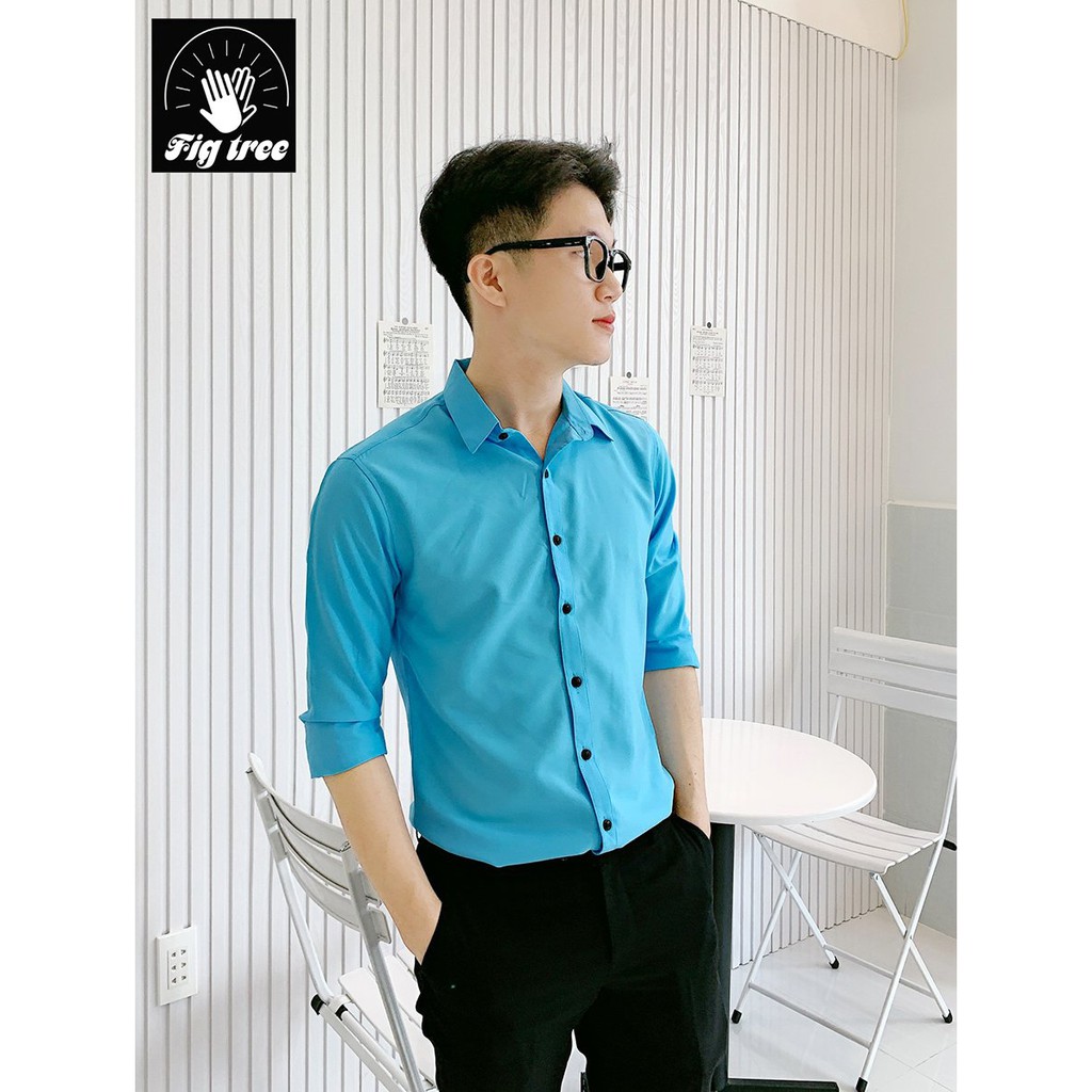 Áo Sơ Mi Nam Fig Tree Màu Xanh Ngọc Xmen