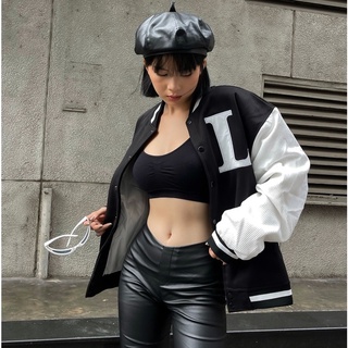 Áo khoác form rộng jacket varsiry oversize lucie - màu trắng đen