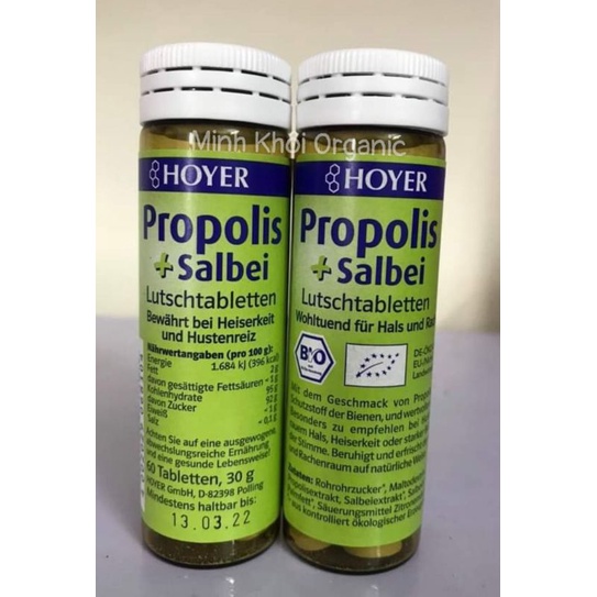 Viên ngậm ho keo ong hữu cơ Hoyer hộp 60V