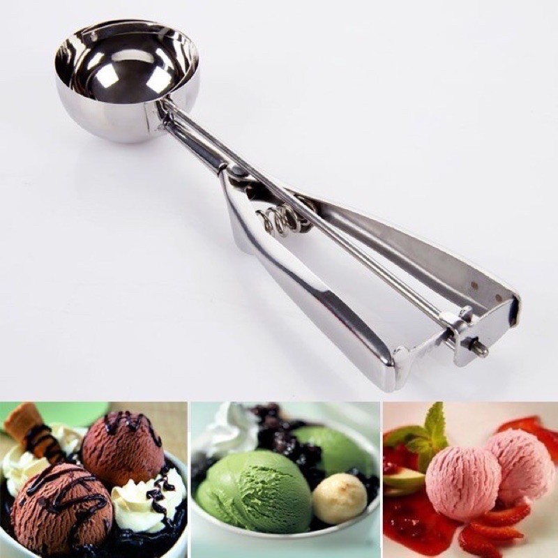 Dụng cụ múc kem - Muỗng múc kem, trái cây có tay bóp bằng inox tiện dụng