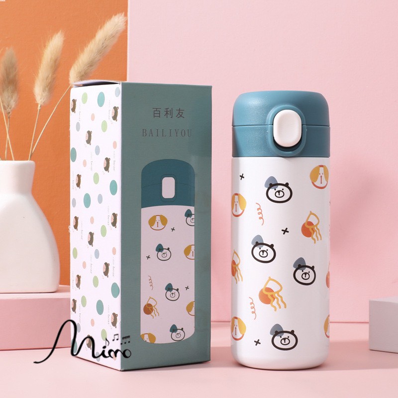 Bình nước giữ nhiệt cao cấp giữ ấm lâu họa tiết hoạt hình cute dung tích 350ml gửi ngẫu nhiên