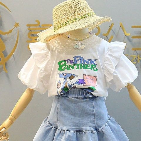 Set Áo Thun Tay Ngắn Phồng + Chân Váy Thời Trang Hè Hàn Quốc Mới Cho Bé Gái