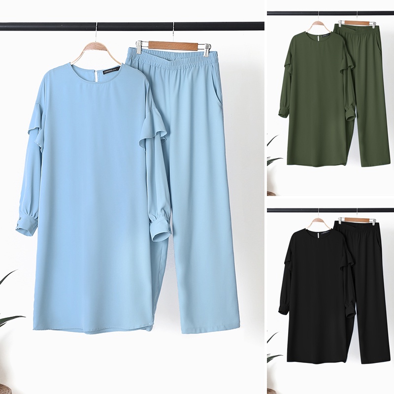 Set áo tay dài cổ tròn kèm quần dài lưng thun ZANZEA thời trang cho nữ