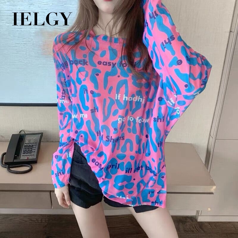 Áo thun IELGY tay dài vải lụa mỏng chống nắng thời trang mùa hè cho nữ