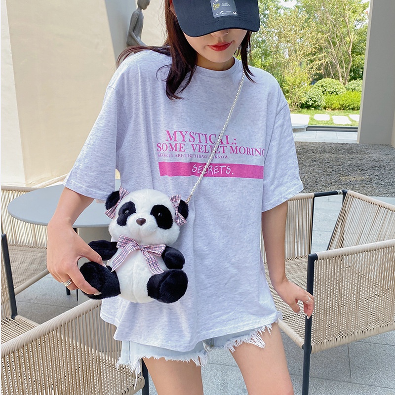 M97-Túi xách một vai cô gái thời trang dễ thương hoạt hình gấu trúc chuỗi ngọc trai túi búp bê  mới đặc biệt dễ thương túi búp bê búp bê