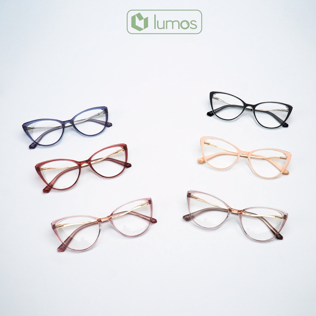 Gọng kính nữ mắt mèo giả cận nhựa TR chắc chắn màu sắc thời trang cao cấp Lumos 7820