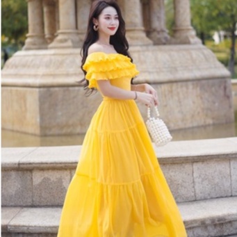 Váy trễ vai dáng dài thời trang Giian phối bèo dập li GV2516 | BigBuy360 - bigbuy360.vn