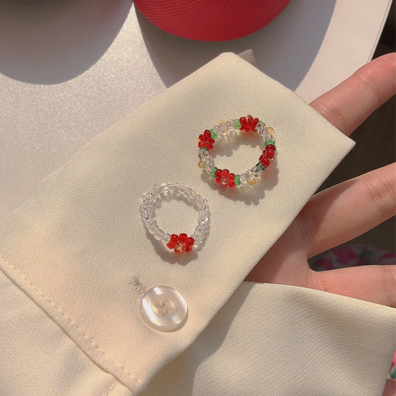 Nhẫn xỏ hạt handmade co giãn tùy chỉnh tạo hình hoa ngọt ngào