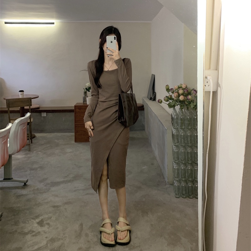 Đầm PERTY tay dài thiết kế cắt xẻ ôm mông phong cách Hàn Quốc 2022 mới thời trang mùa thu quyến rũ dành cho nữ