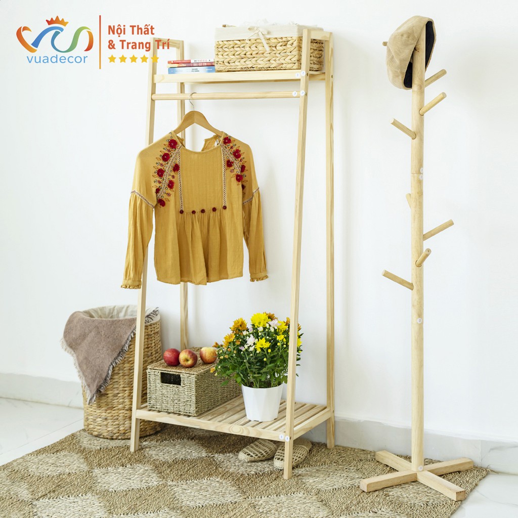 Cây treo quần áo đứng VUADECOR kiểu Hàn lắp ghép đơn giản gỗ thông tự nhiên