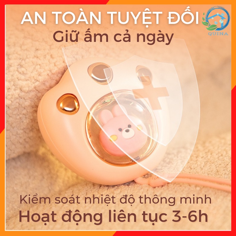Máy Sưởi Mini Cầm Tay Đa Chức Năng Nóng Nhanh Ấm Lâu Hình Chân Mèo Cute Pin Trâu 2400Mah Công Nghệ Nhật Bản QUINA QN017
