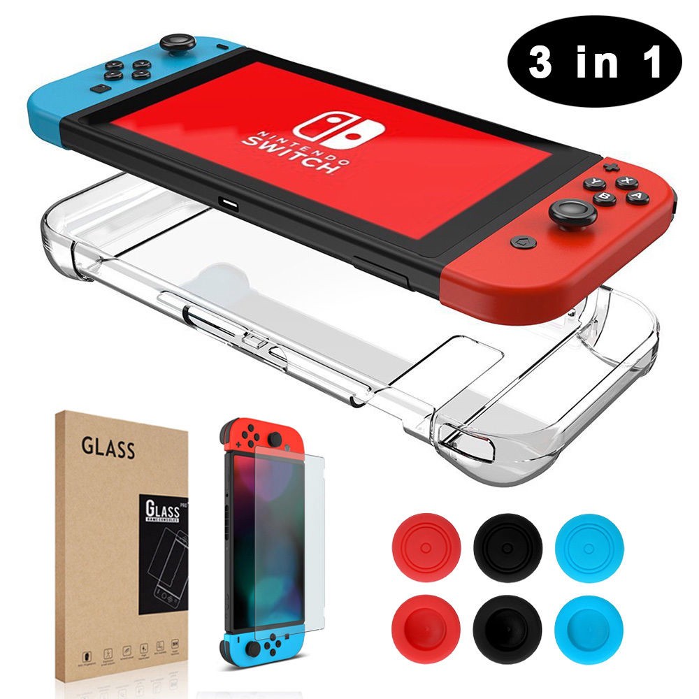 Hộp cứng + kính cường lực + nút bấm cho Nintendo Switch