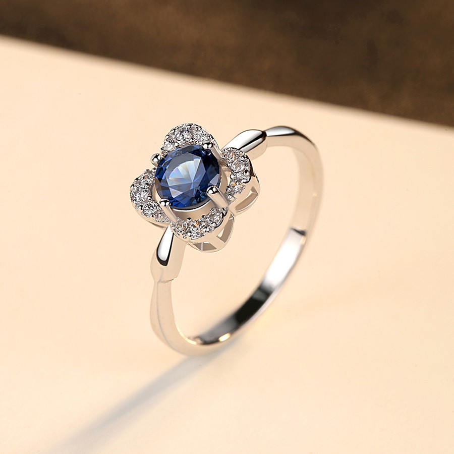 Nhẫn Bạc Nữ Hình Hoa Bốn Cánh Đính Đá Xanh Lam N2395 - Bảo Ngọc Jewelry