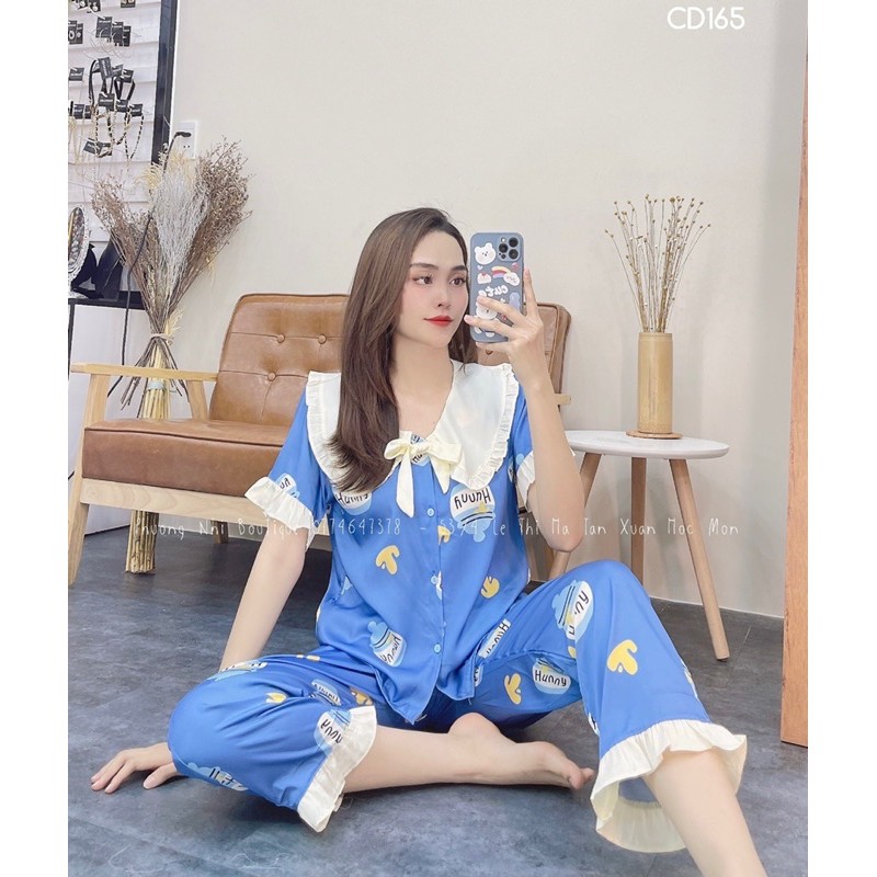 Đồ bộ Pijama chất SATIN-LATIN cổ bèo cột nơ quần dài siêu xinh❤️ | BigBuy360 - bigbuy360.vn