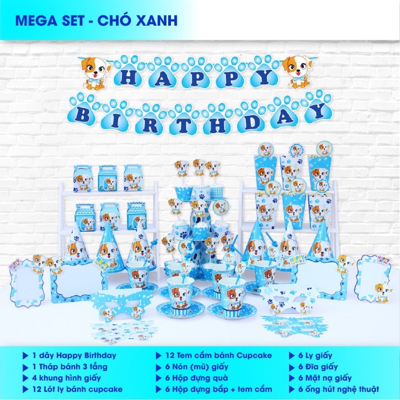 Set bộ trang trí bàn tiệc sinh nhật chó con