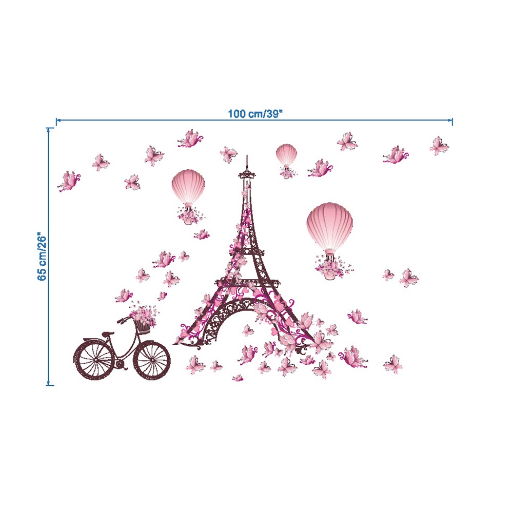 Lifedecor SunYard Romantic Paris Wall Sticker Kids Room Eiffel Tower Butterfly Wall Decal 100 * 65cm