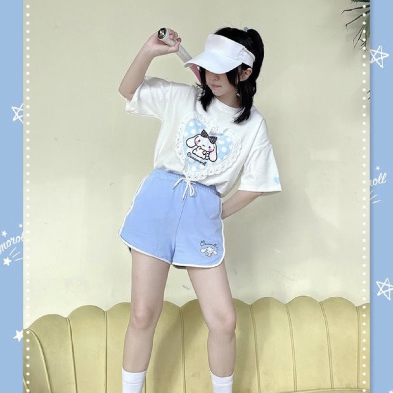 [Có sẵn] Quần Đùi Ngắn Thêu Hình Oh My Melody Màu Pastel Siêu Đáng Yêu