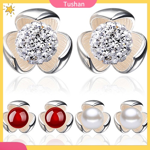 Bông tai mạ bạc 925 hình bông hoa đính đá độc đáo