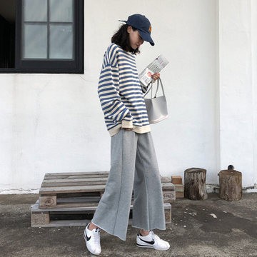 Áo Sweater Mỏng Dáng Rộng Kẻ Sọc Kiểu Hàn Quốc Thời Trang Cho Nữ