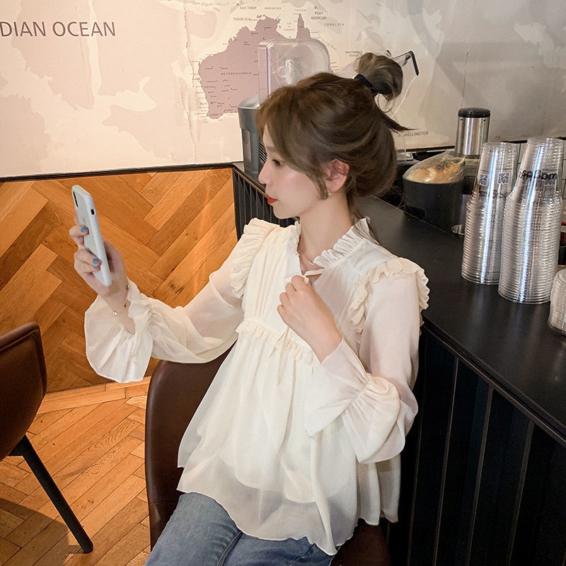 Áo chiffon BH Hàn Quốc dáng rộng dài tay thời trang dành cho nữ 2022
