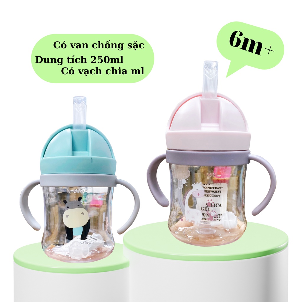 Bình Tập Uống Cho Bé Từ 6 Tháng Tuổi, Có Thể Dốc Ngược Khi Uống ( Tặng Kèm Cọ Ống Hút)