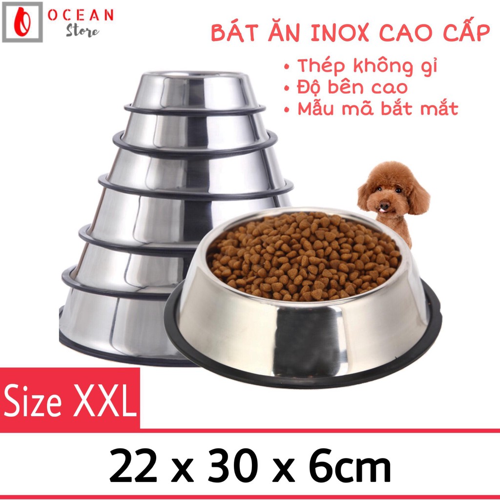 Bát ăn inox bạc cho chó mèo - Bát ăn B04 Size 2XL (22x30x6cm)