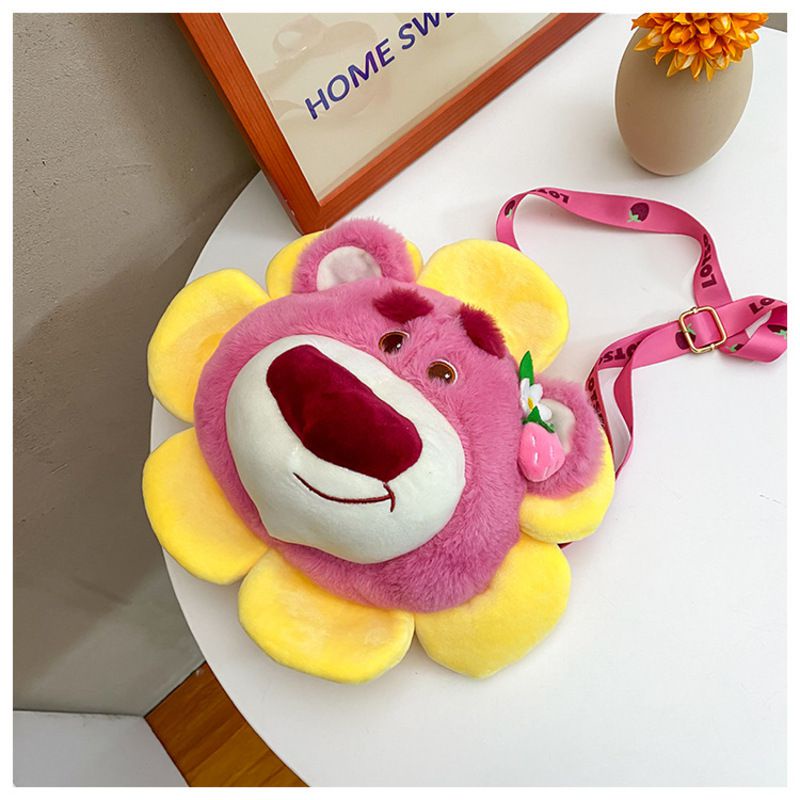 Túi đeo vai chủ đề hoạt hình Toy Story 3 Lotso Bear vải lông nhung kiểu dáng hoa hướng dương thích hợp làm quà tặng