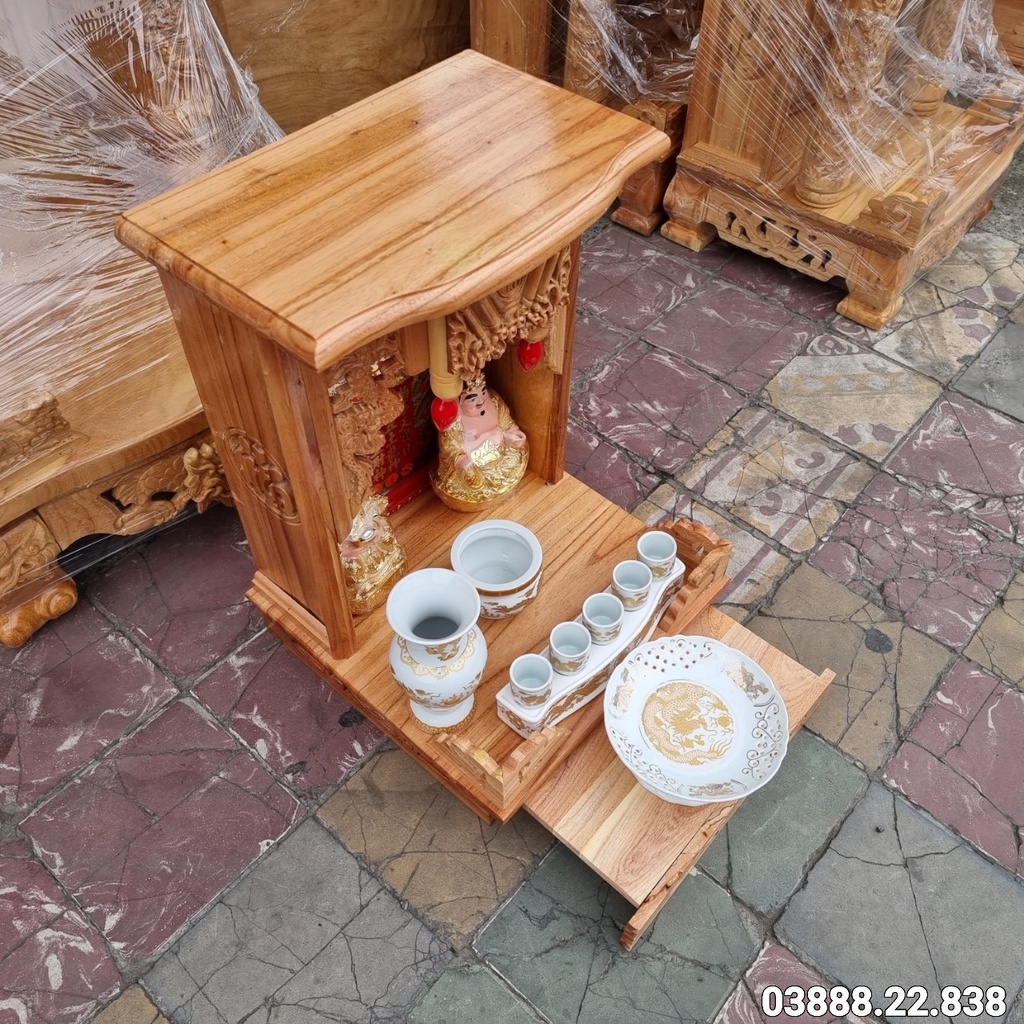 COMBO 7 Món Bộ bàn thờ gỗ xoan ngang 35cm x 50cm rẻ đẹp