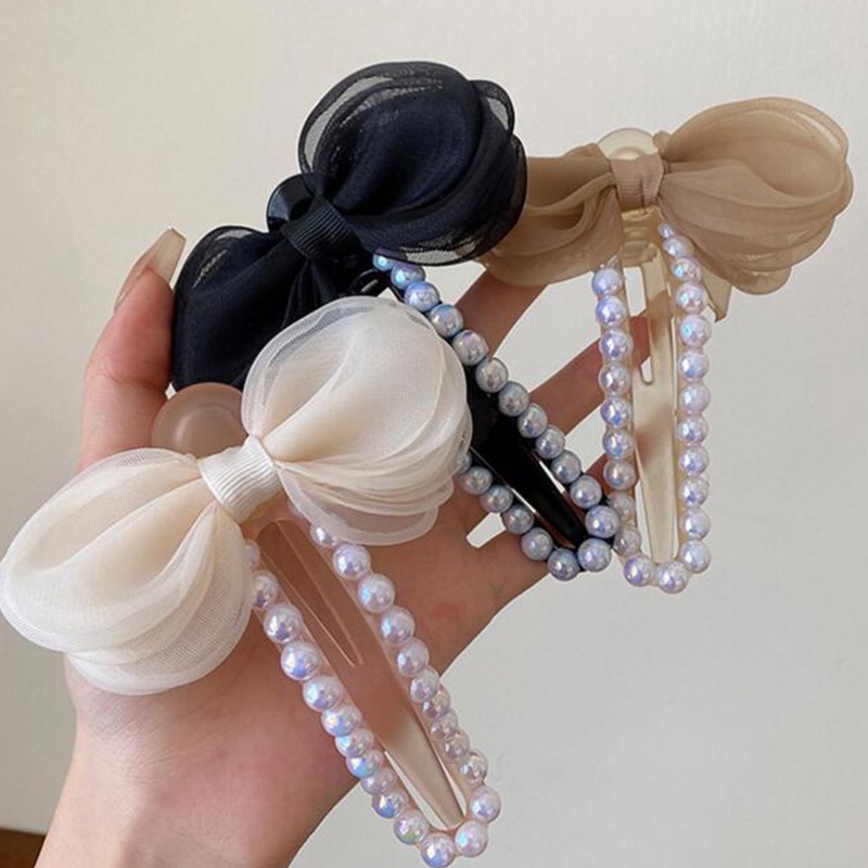 Kẹp Tóc Đính Nơ Và Ngọc Trai Xinh Xắn Dành Cho Nữ