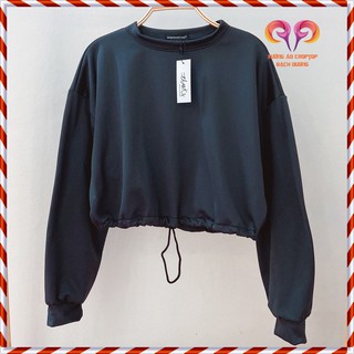 Áo Sweater Croptop Nữ Chất Nỉ Rút Eo Bo Tay Dài Vải Dày Mịn Cổ Tròn (100% ảnh thật).