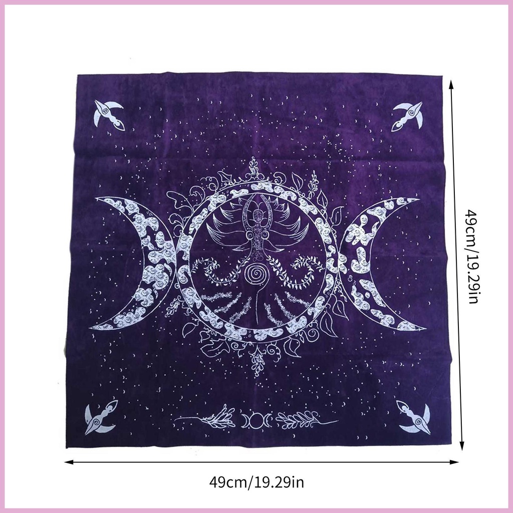 Khăn Trải Bàn Hình Vuông 19.3inch Chất Liệu Vải Nỉ Màu Tím In Hình Bài Tarot