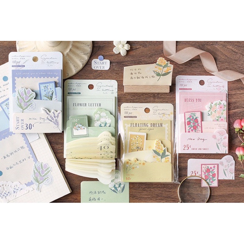 Giấy note ghi chú CARD  LOVER xếp tầng 100 tờ phiên bản flower