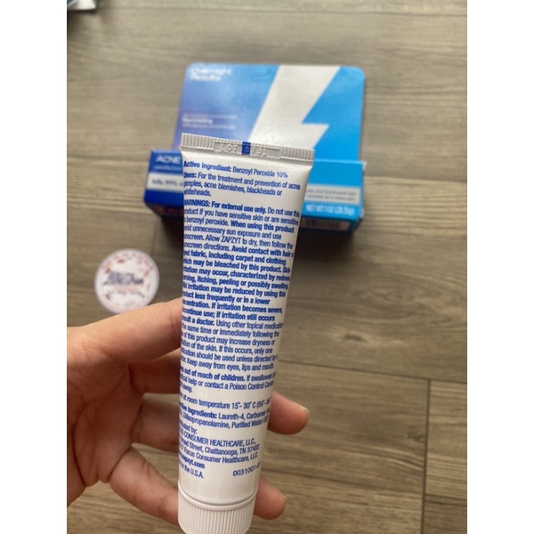 GEL ZAPZYT Maximum Strength 10% Benzoyl Peroxide Acne Treatment Gel dùng cho da mụn tuýp 28.3gr full box