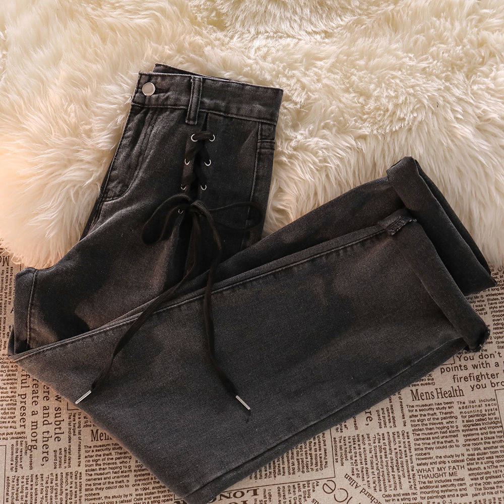 Dark Gray High Waisted Long Jeans Spring Autumn Fashion For Women 2022